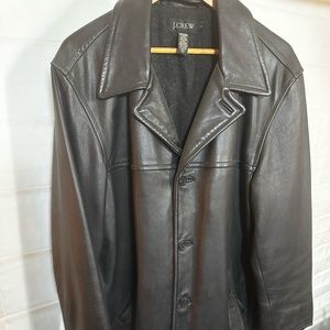 J Crew men’s black leather coat, large, vintage